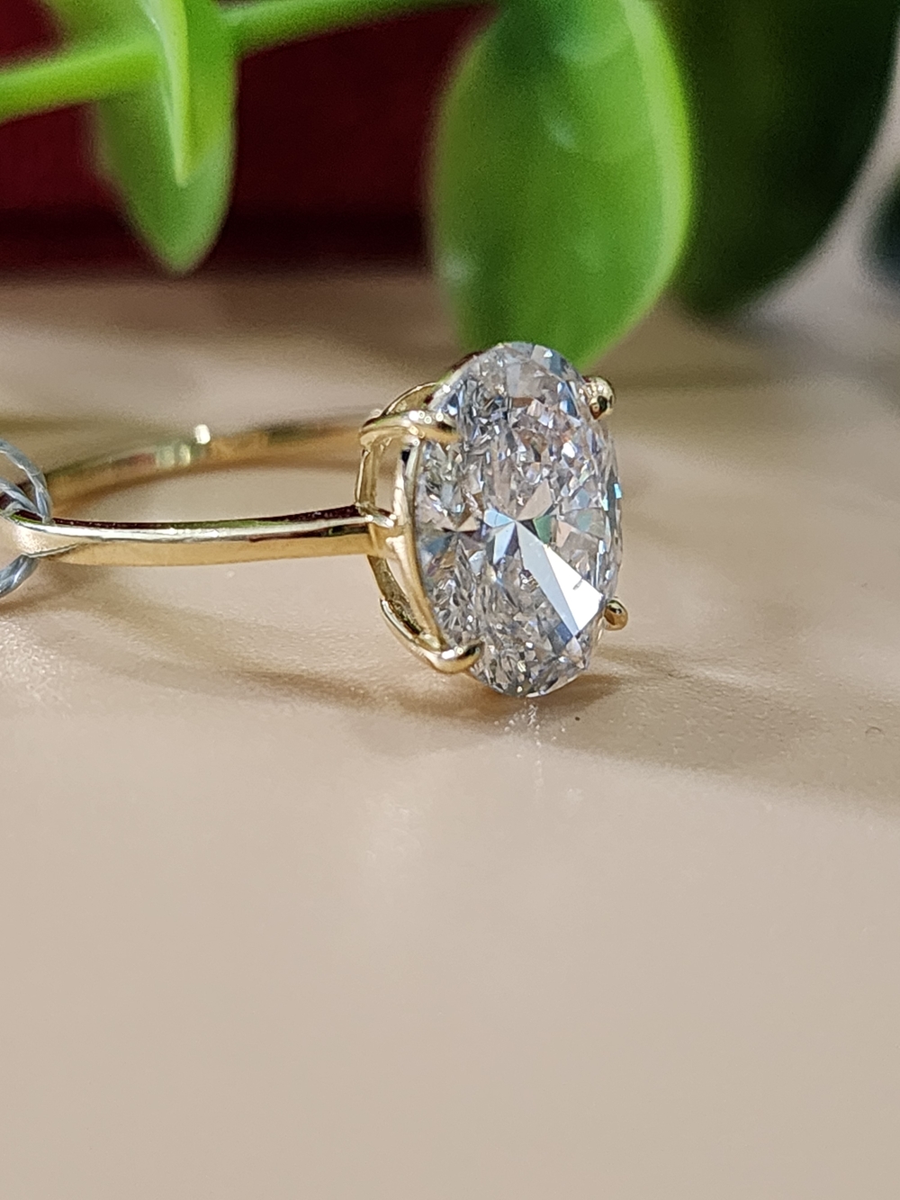 3.00 CT 18K Gold Solitaire Oval-Cut LAB GROWN DIAMOND Ring - Yellow Gold Size 5